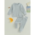 thumbnail image 2 of Infant Baby Ribbed Fall Outfits Solid Color Long Sleeve Sweatshirt Tops Elastic Waist Pants Set, 2 of 7