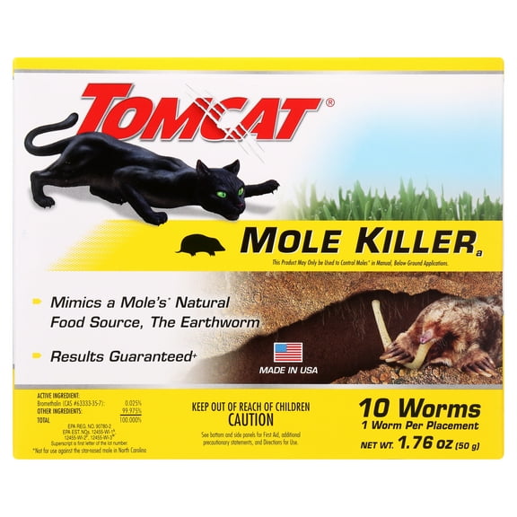 Tomcat Mole Killer(a), Bait Worms, Grubs for Moles, Kills in a Single Feeding, 10-Pack