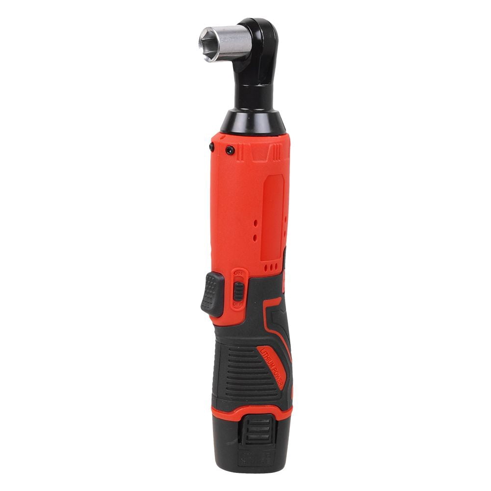 Electric Cordless Ratchet 3/8" 12V Right Angle Wrench Impact Power Tool with 2 Batteries and 7 Sockets