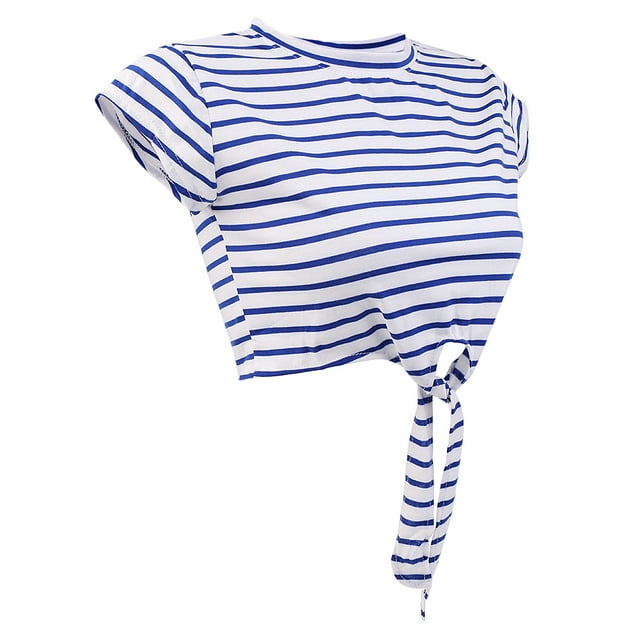 Camiseta con Estampado Elástico ce Verano para Mujer Loose Stripe Camiseta Con Estampado METRO Yinane Top de la cosecha