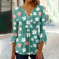 thumbnail image 4 of Womens 3/4 Sleeve Tops Print Casual Fashion T Shirt Button V Neck Blouse Tunic Tops, 4 of 7