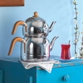 thumbnail image 2 of Korkmaz Retro Turkish Stainless Steel Tea Pot Set with Wooden Handle, 2 of 2
