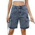 thumbnail image 2 of Womens Cargo Jean Shorts High Waisted Straight Leg Loose Jeans Casual Summer Denim Pants with Pockets, 2 of 6