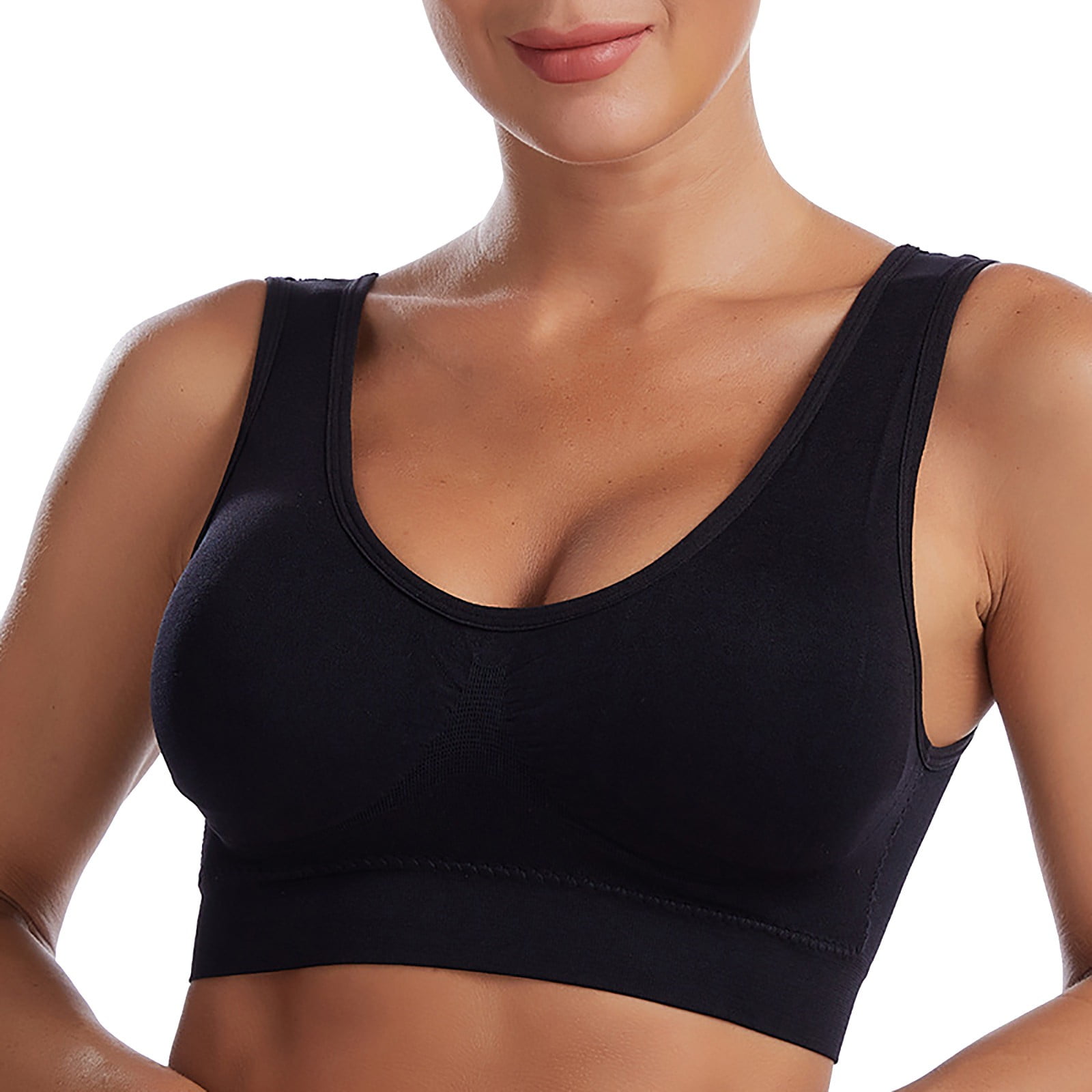 Women Wirefree Pullover Bra Light Lined Full Coverage Everyday Neck Bralet  with Straps Underarm Seamless Tank Top Unlined : : Clothing, Shoes