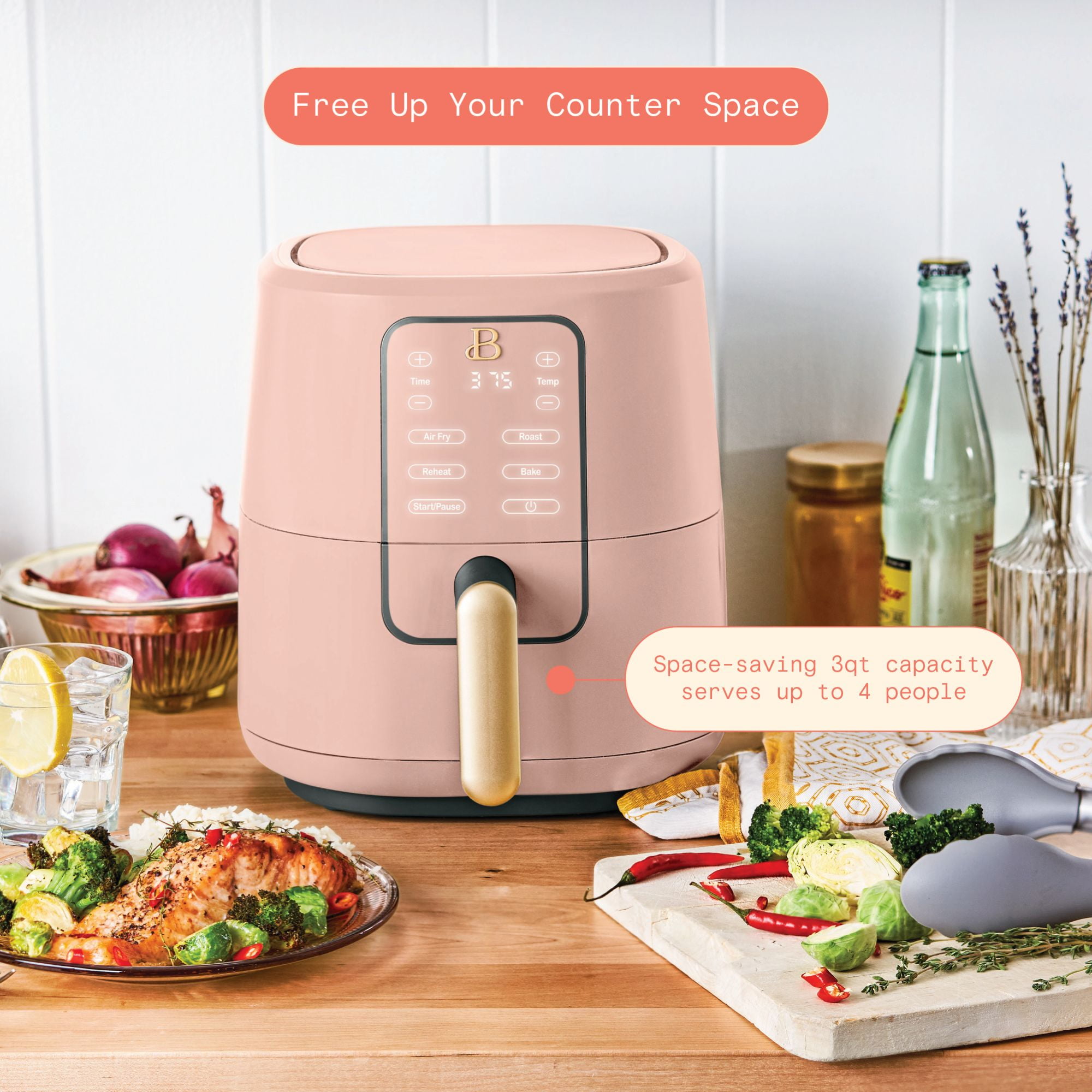 Beautiful 3 Qt Air Fryer with TurboCrisp Technology, Rose by Drew Barrymore