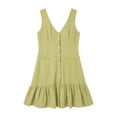 thumbnail image 5 of VBVC Women's Cotton Linen Button Front Mini Dress , Summer V-Neck A-Line Dress For Women , Ladies' Ruffle Hem Sundress with Pockets,Green,S-2XL, 5 of 8