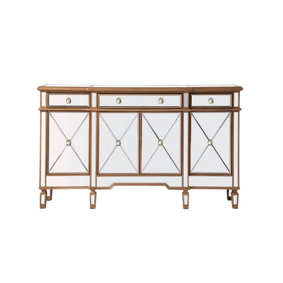 Elegant Decor Contempo 4 Door 60" Mirrored Sideboard in Hand Rubbed Antique Gold