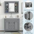 thumbnail image 3 of 36"Modern Bathroom Storage Cabinet with 2 Soft Closing Doors and 2 Drawers, Mirror Cabinet with Vintage Handle, Single Sink Bathroom Vanity with Adjustable Soft-Close Hinges,Grey, 3 of 9