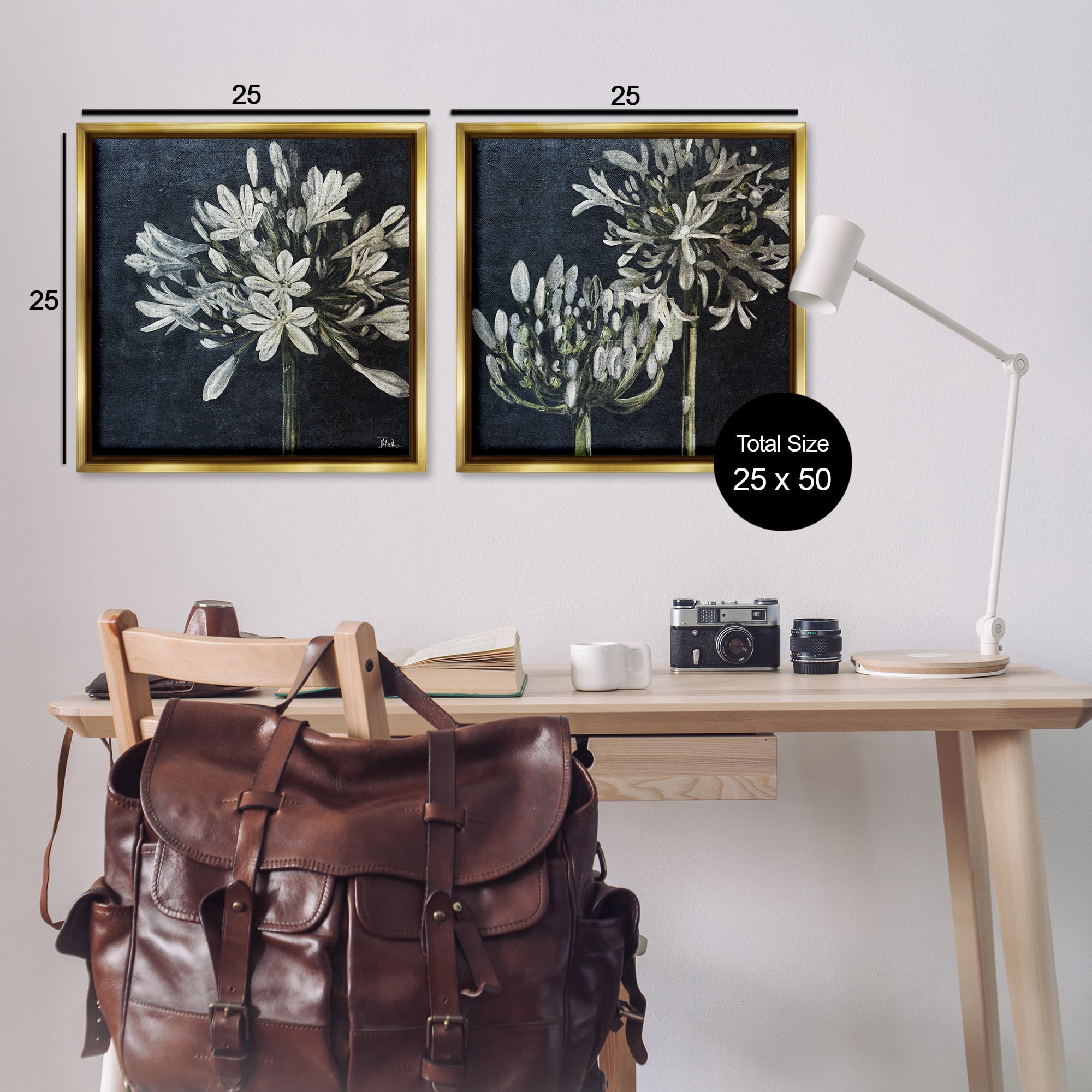 Stupell Industries Blossoming Flower Stem Plants & Flowers Painting Gold Floater Framed Canvas Art Print Wall Art, 25 x 25, Set of 2