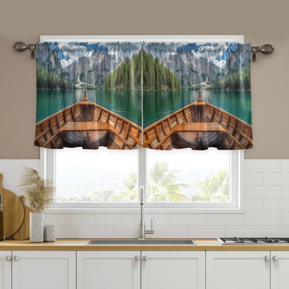 Yayeee Kitchen Curtains Tier Set of 2 Light Filtering 57"x24" Over Sink Window Panels, Lake