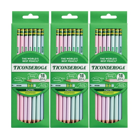 Ticonderoga Wooden Pencil Pastel, Sharpened, 18 Per Pack, 3 Packs