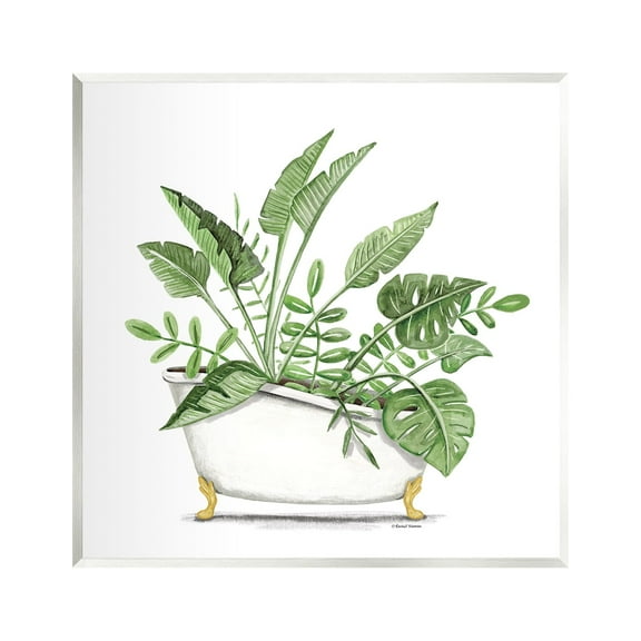 Stupell Tropical Monstera Plants Vintage Tub Typography Painting Wall Plaque Unframed Art Print Wall Art