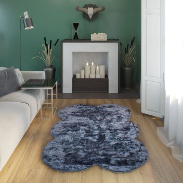 5x7 Feet Charcoal Gray Grey Color Solid Six Pelt Shape Faux Fur Rug