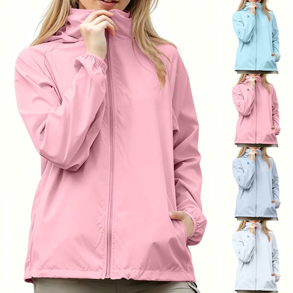 Vibrex Girl's Lightweight Windbreaker with Hood Children's Solid Color Sunscreen Clothing Long Sleeve Hooded Casual Jacket 7-17 Years