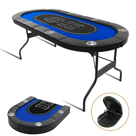 EVGTTI  Folding Poker Table, 8 Player Portable Design with Collapsible Legs & Cup Holders, 72 Inch Foldable Casino Table for Quick Setup, Texas Holdem & Card Games