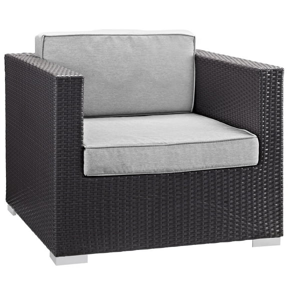 Lounge Chair Armchair Lounge Chair, Gray, Wicker Rattan, Outdoor Patio Balcony Cafe Bistro Garden Hospitality Restaurant, Modern Contemporary, HB36941