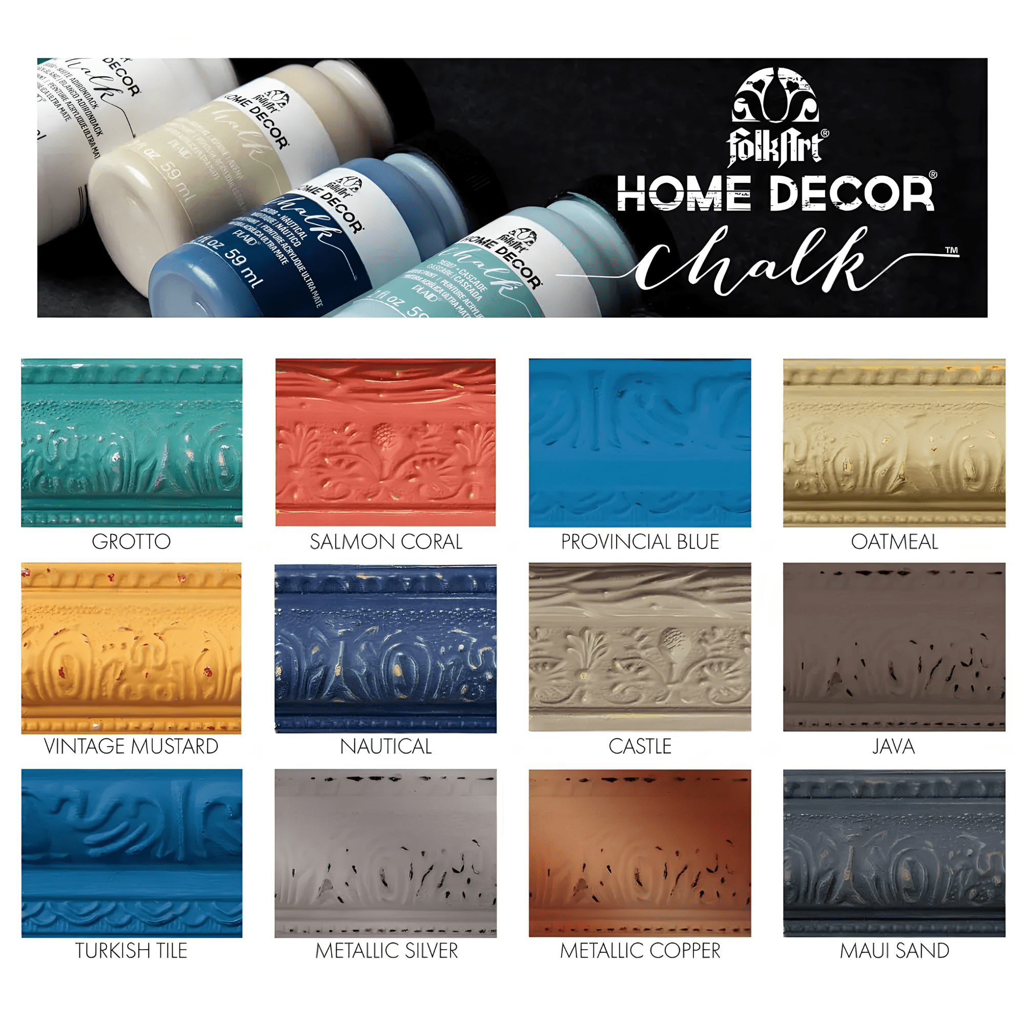 FolkArt Home Décor Chalk Acrylic Craft Paint Set, Multicolor, Ultra Matte Finish, Set of 12, 8 fl oz