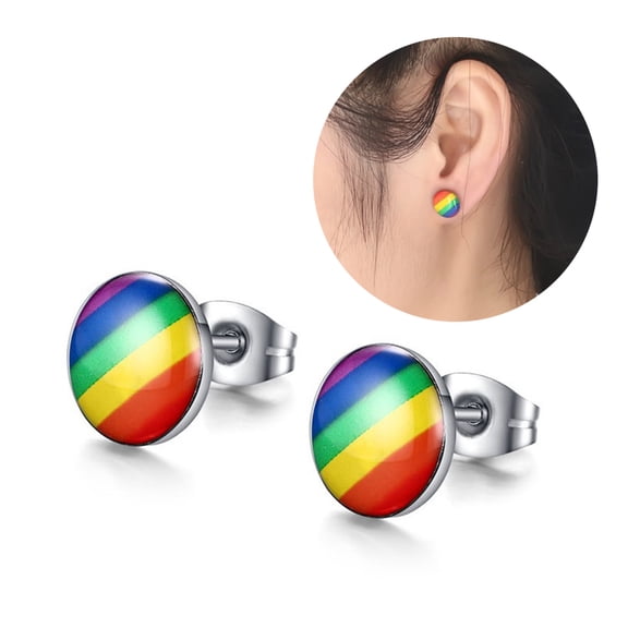 Ayyufe Round Rainbow Color Ear Studs Women Club Travel Earrings