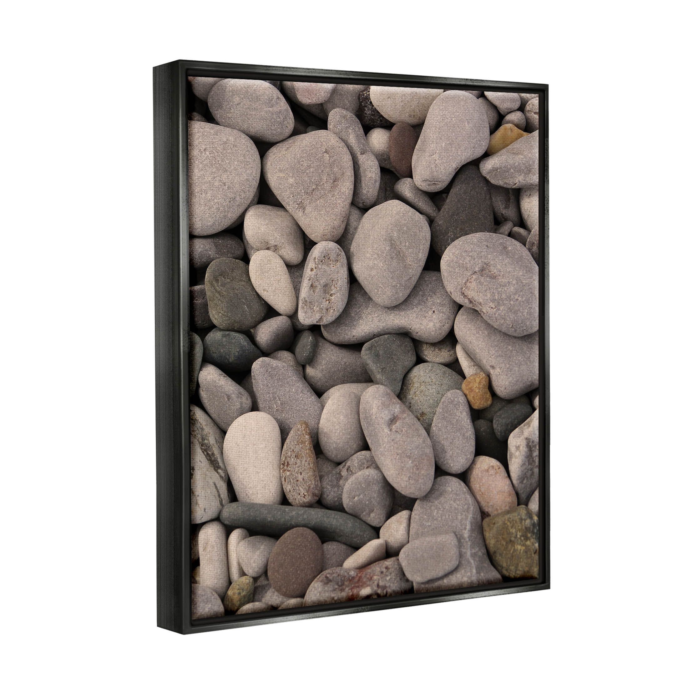Various Beach Pebbles Composition Coastal Photograph Jet Black Framed Art Print Wall Art