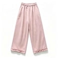 thumbnail image 5 of hlysgo Womens Casual Palazzo Pants Ruffle Wide Leg Cropped Flowy Comfort Loose Summer Beach Trousers with Pockets Pink,XL, 5 of 5