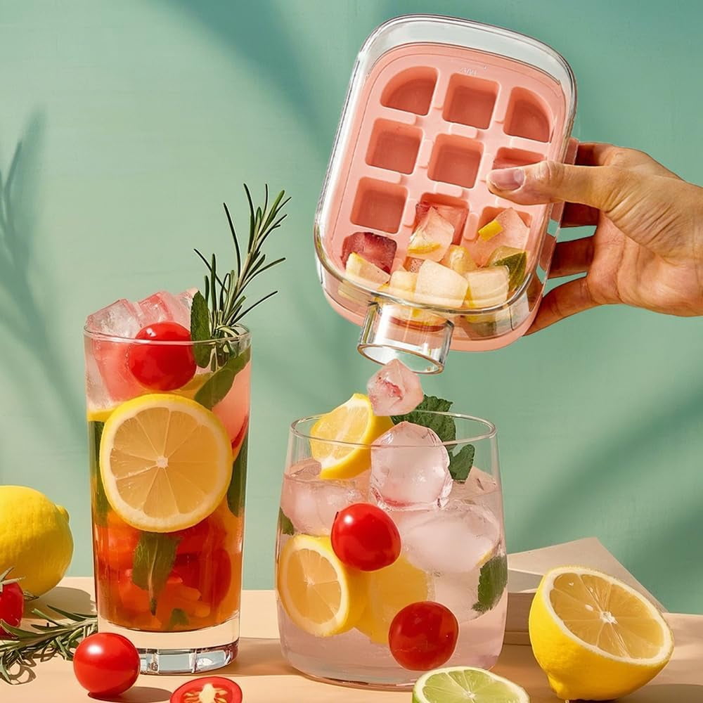 2-in-1 Ice Cube Bottle with Straw, Easy Press Ice Tray Water Bottle, Leak Proof Lid, Vertical Ice Maker for Freezer, Travel, Gym & Home Use (White, 800ml)