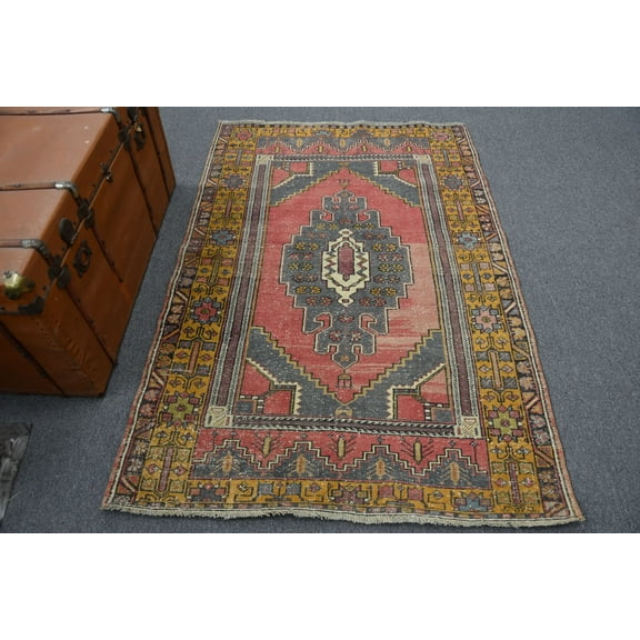 Vintage Rug, Accent Rug, Turkish Rug, Home Decor Carpet, 46x68 inches Red Rug, Decorative Area Rug, Wool Entry Rugs, 11740