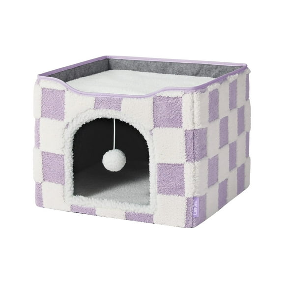 Cat Beds for Indoor Cats - Large Cat Cave for Pet Cat House with Fluffy Ball Hanging and Scratch Pad, Foldable Cat Hideaway