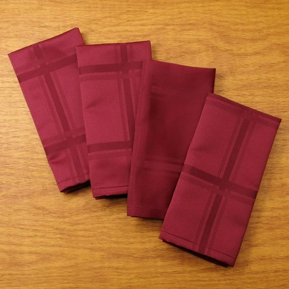 Lattice Woven Easy Care Microfiber Fabric Dinner Napkin, Set of 4 (Burgundy)
