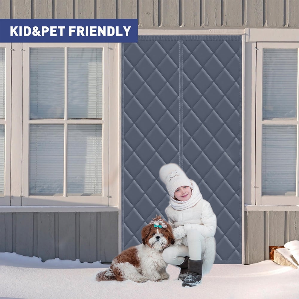 Magnetic Thermal Insulated Door Curtain, Size 36" x 80", Upgraded Oxford Cloth Filled with Thicken Cotton, Insulation Cover Blanket for Winter/French/Patio/Sliding Glass Doors, Grey