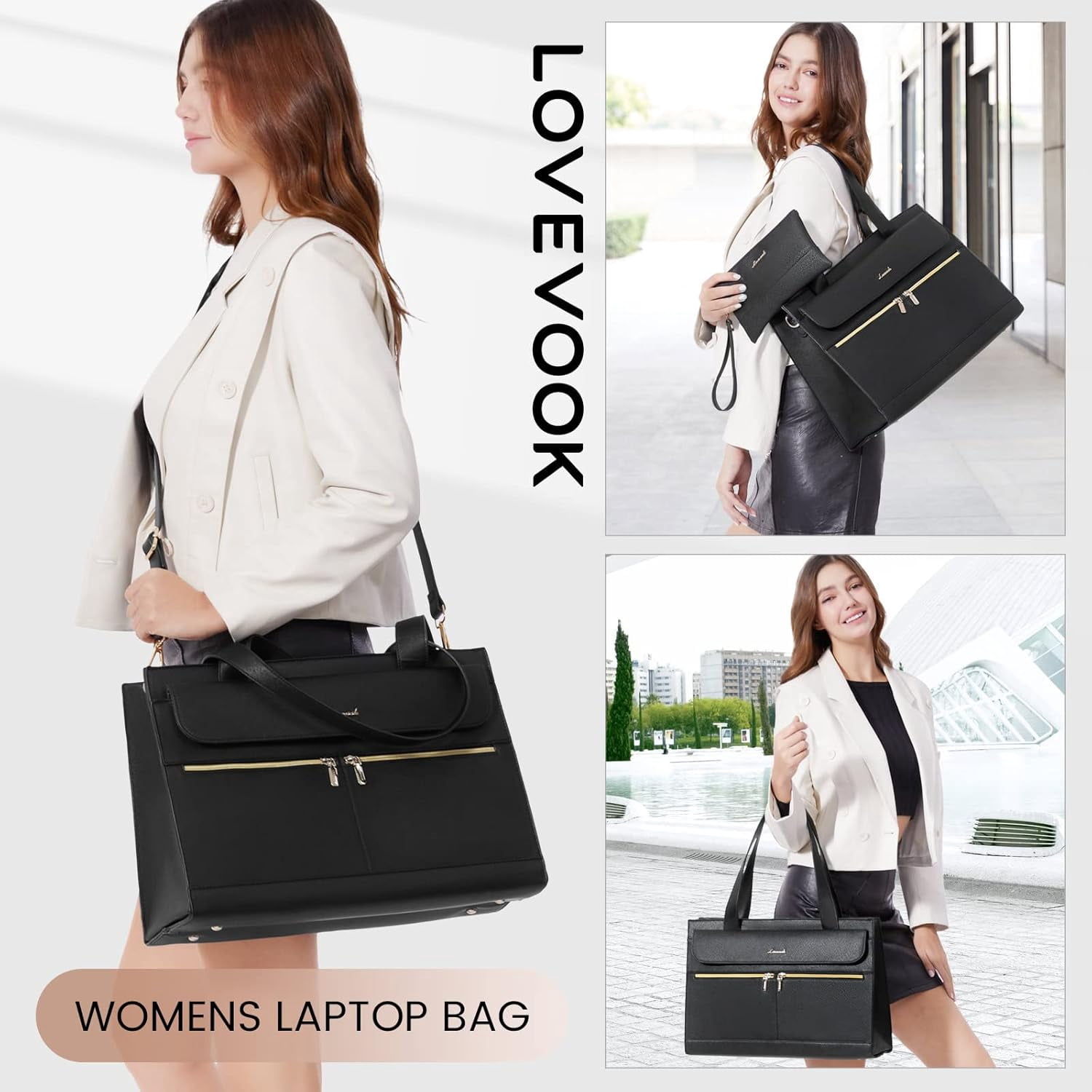 LOVEVOOK Laptop Bag for Women 15.6 Inch Tote Work Professional Leather Computer Briefcase Waterproof Handbag Shoulder Large Capacity Business Teacher Office Crossbody Purse