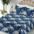 thumbnail image 3 of Ambesonne Floral Boho Fitted & Flat Sheet with Shams 4 Pcs Set, Simple Jasmine Print, King, Dark Indigo Eggshell, 3 of 5