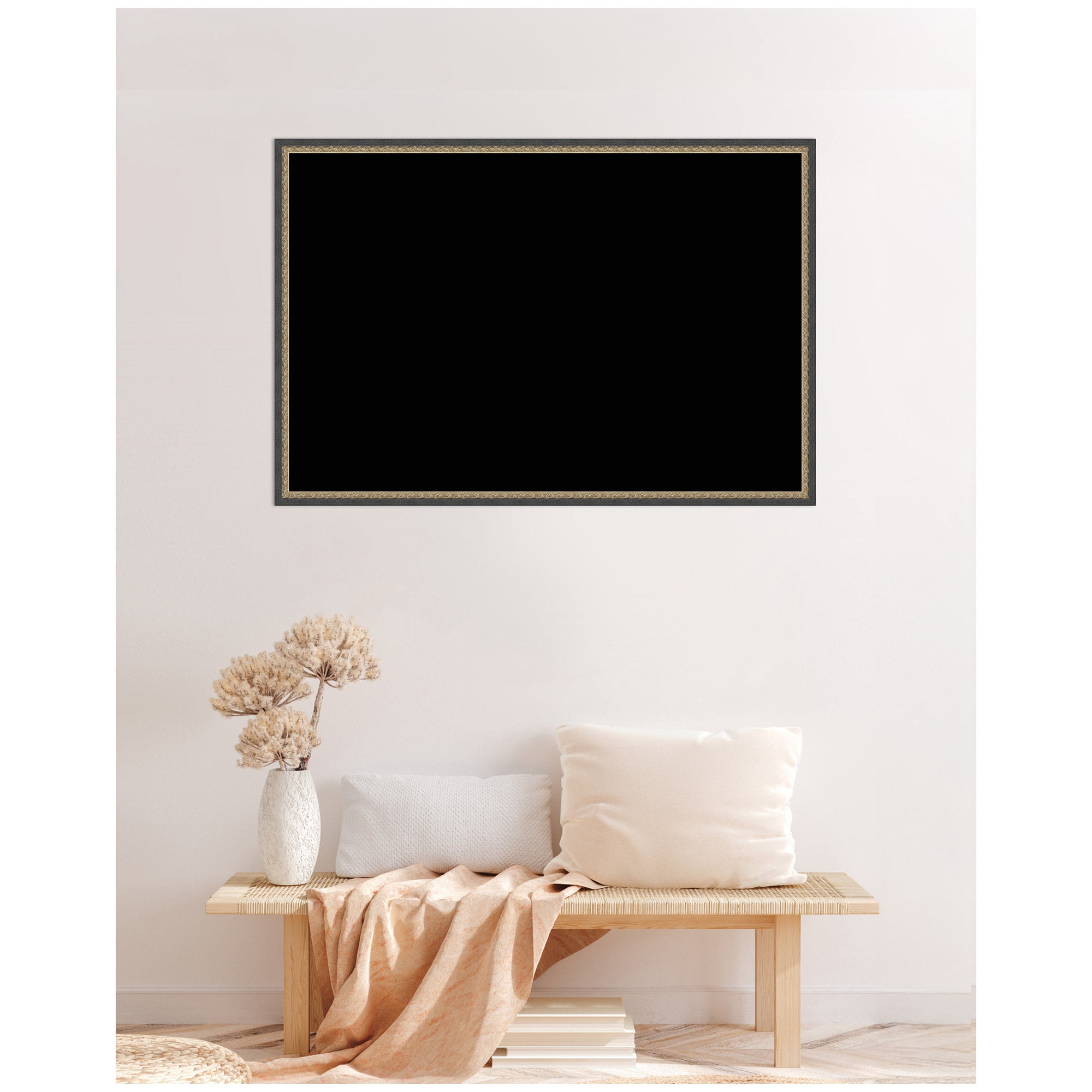 Kate and Laurel Framed Fabric Pinboard 37 x 25,  Printed Linen Decorative Bulletin Board for Use as a Vision Board or Wall Organization, Matinee Black Bronze Frame