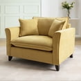 thumbnail image 3 of Euroco 46.9" Oversized Armchair, Chenille Fabric, Comfy Chair and a Half Single Sofa with Pillow for Living Room Bedroom Office Apartment, Yellow, 3 of 9