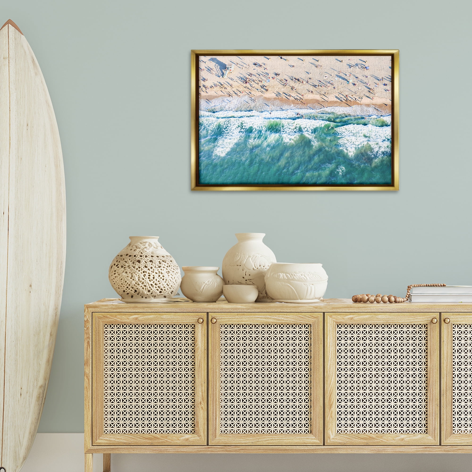 Stupell Industries Aerial Tide Beach Foam Nautical & Beach Photography Gold Floater Framed Canvas Art Print Wall Art, 31 x 21