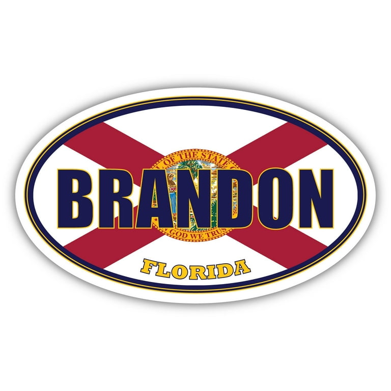 Brandon City Florida State Flag  FL Flag Hillsborough County Oval State  Colors Bumper Sticker Car Decal 3x5 inches 