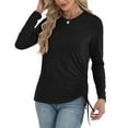 thumbnail image 5 of JGGSPWM Womens Long Sleeve Shirts Solid Color Crewneck Blouse Tops Loose Fit Stretch Casual Workout Basic Fall T-Shirts Black XXL, 5 of 6
