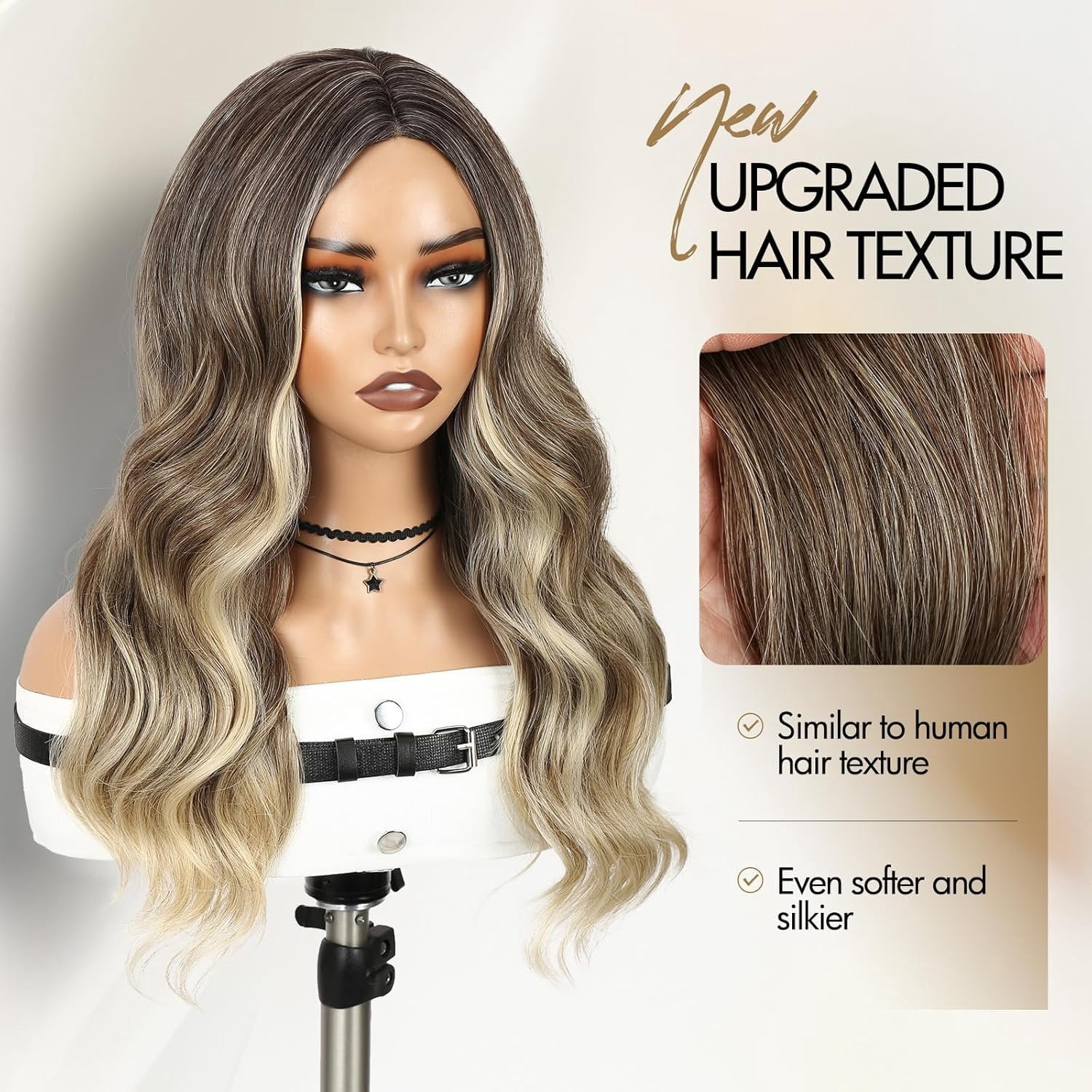 Ombre Blonde Wavy Wig for Women Pre Cut Simulated Lace Curly Wavy Wigs 18 inch Long Wavy Middle Part for Daily Party Use
