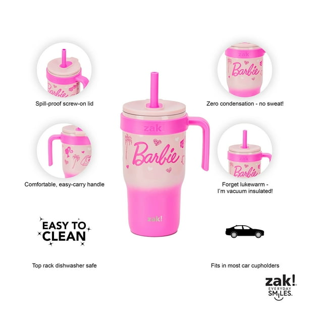 VERSUSバービー Zak Designs 18oz Barbie Kids Straw Handle Tumbler, Stainless