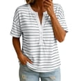 thumbnail image 2 of Shirts for Women Summer Striped V-Neck Button Loose Casual Short Sleeve Tee, 2 of 7