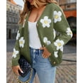thumbnail image 6 of Women'S Floral Print Cardigan Long Sleeve Open Front Button Down V Neck Knitted Sweaters Green M, 6 of 7