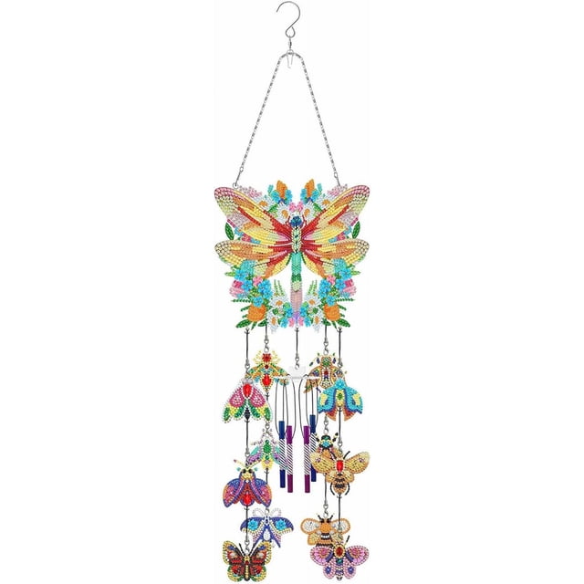 DIY Dotted Diamond Art Painting Wind Chime Kit Three-Dimensional Sun Catchers Diamonds Paintings Hanging Ornaments For Spring Garden Double-Sided Point D