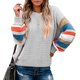 thumbnail image 3 of Puntoco Suéter Suéter De Bloque De Color Para Mujer Blusa De Manga Larga A Rayas De Punto De Cable Liquidación De Navidad Puntoco Puntoco-2334, 3 of 5