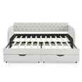 thumbnail image 4 of Stylish Upholstered Daybed with Trundle Bed and Storage Drawers, Extends with Flat Arms and Storage Pocket, Linen Beige, Twin Size, for Bedroom or Living Room, 4 of 8
