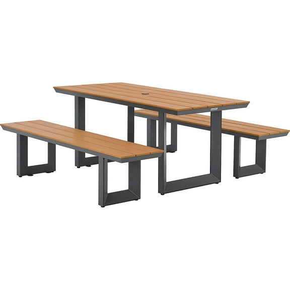 Global Industrial Urban 6' Plastic Rectangular Picnic Table & Bench Set, Tan