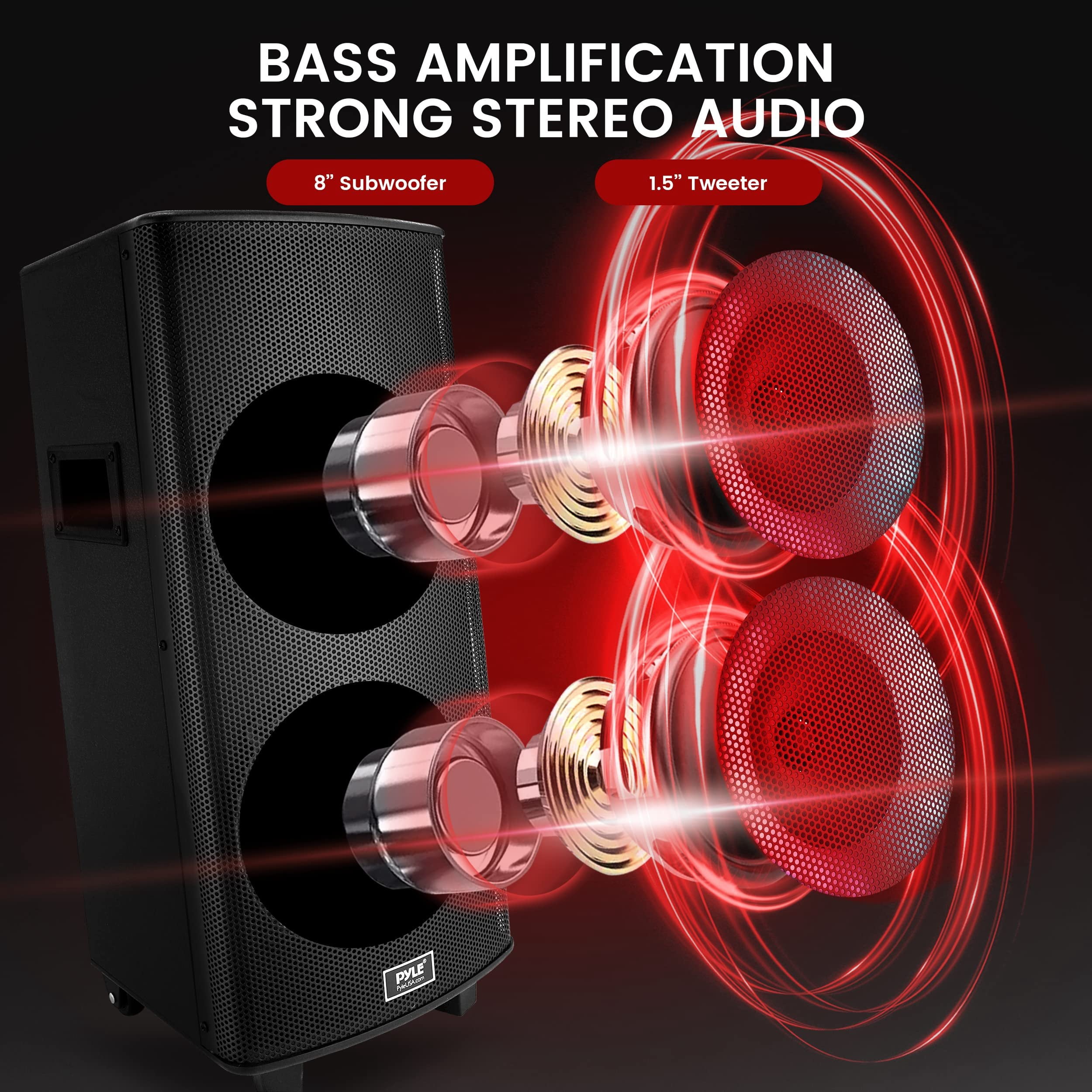 Pyle Portable Bluetooth PA Speaker System - 700W Dual 8 Rechargeable Speaker, TWS, Party Light, LED Display, FM/AUX/MP3/USB/SD, Wheels, Wireless Mic, Remote Control, Tablet Holder Included