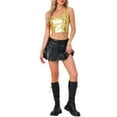 thumbnail image 2 of Metallic Crop Top for Women's One Shoulder Halloween Day Party Clubwear Shiny Holographic Tank Tops L Light Gold, 2 of 6