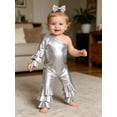 thumbnail image 5 of TTAO Toddler Girls Holographic Full Body Suit Disco Outfit Metallic Hippie Jumpsuit Sparkly Flare Pants Romper Silver 3-4, 5 of 7