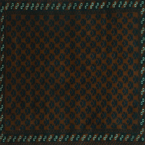 Ahgly Company Machine Washable Indoor Square Southwestern Turquoise Blue Country Area Rugs, 4' Square
