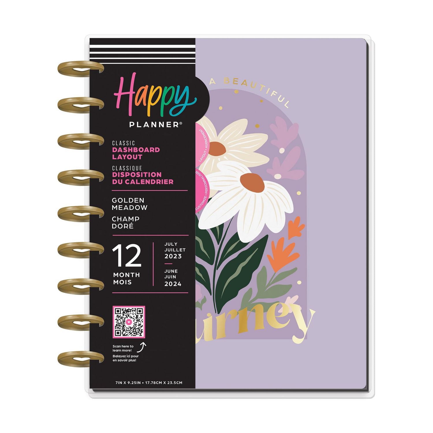 Le planificateur classique Happy Planner de 12 mois, de juillet 2023 à juin 2024, 17,8 cm x 23,5 cm, Champ Doré