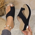 thumbnail image 4 of Rokment Leopard Platform Wedges Flip Flops for Women Comfortable Suede Orthopedic Arch Support Walking Sandals Trendy Casual Beach Summer Chunky Thongs Dress Slip on Black Size 6, 4 of 8